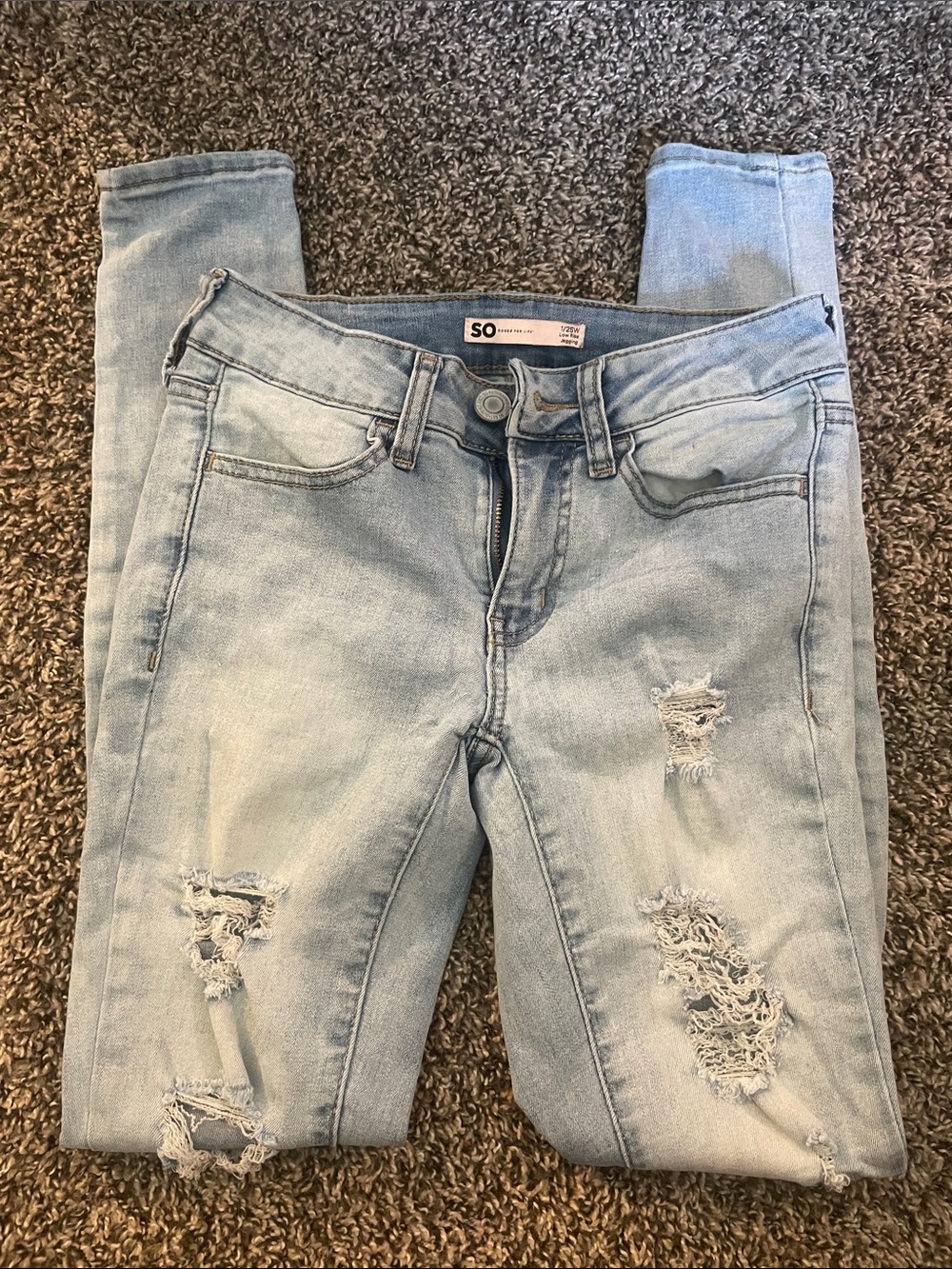 SO Pale Blue Distressed Liw Rise Stretchy Skinny Jeans Jeggings